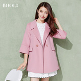 韩国女装2016新款纯色双面呢子大衣中长款斗篷茧型廓形羊毛呢外套