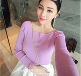 2016韩版春秋冬新款修身套头针织衫女短款长袖打底糖果色T恤毛衣