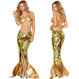 新款金色美人鱼服装 万圣节cosplay美人鱼角色扮演 夜场舞会DS服