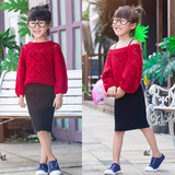 2015秋装童装韩版儿童时尚一字领宝宝线衫蝙蝠袖宽松女童套头毛衣