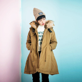 Miel冬季新款女装韩版宽松中长款带帽大毛领纯色棉衣女外套加厚