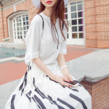 2016夏季女装新款韩版两件套印花修身雪纺连衣裙中长款时尚套装女