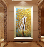 定制发财树立体手绘油画家居玄关走廊挂画现代装饰画竖版有框壁画