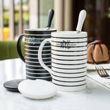 千易创意简约马克杯带盖带勺陶瓷杯子情侣咖啡杯办公室水杯一对