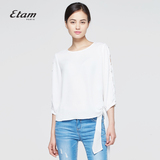 艾格 Etam夏季1纯色色七分袖镂空系带衬衫160114419