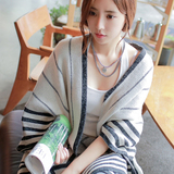 2016春装新款韩版宽松蝙蝠袖毛衣女中长款开衫披肩外套针织衫大码