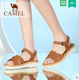Camel/骆驼女鞋 正品休闲复古头层磨砂牛皮搭扣中跟凉鞋A62302601
