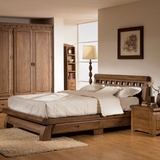 老榆木纯实木家具韩国外贸原单床平板床卧室储物四门抽屉结实正品