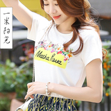 印花白色T恤女士短袖 2016夏装新款韩版潮女装衣服 修身体恤上衣