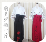 日系和风彼岸花黑色蔷薇刺绣半身百褶长裙+刺绣浴衣上