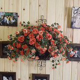 壁挂装饰花 蔷薇玫瑰墙面软装饰高仿真花铁艺花篮套装欧式美式