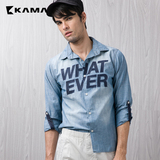 卡玛KAMA2016春装男士牛仔衬衫时尚字母水洗潮休闲衬衣潮2116816
