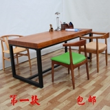 包邮美式复古做旧榆木实木铁艺餐桌椅简约咖啡桌写字台书桌办公桌