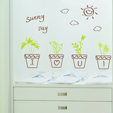 墙贴纸贴画客厅田园风格植物盆栽绿色花盆柜门贴创意墙壁装饰家居