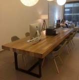 美式乡村铁艺实木复古做旧餐桌饭桌办公桌会议桌长方形多人桌子