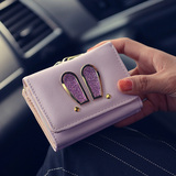 阿伊凡韩版三折短款兔耳朵女士钱包多卡位钱夹可爱迷你手拿零钱包