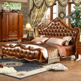 雅尔菲 欧式实木床双人床雕花大床美式真皮床卧室奢华新古典1.8米