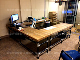 loft美式铁艺书桌复古做旧实木电脑会议桌工业风创意水管办公桌