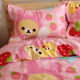 全棉糖果粉色草莓轻松熊卡通儿童 纯棉床上用品四件套床单床笠