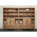 新中式新款原木整装简约书柜书架柜展示柜老榆木免漆明式实木家具
