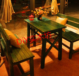 订制餐桌做旧实木桌咖啡馆桌彩色实木桌椅酒吧桌酒店桌椅奶茶桌