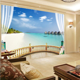 3D大型壁画客厅电视背景墙空间拓展假阳台 海边沙滩 酒店墙纸