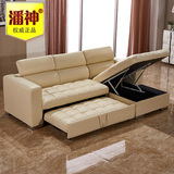 潘神头层牛皮真皮沙发组合客厅小户型可折叠储物多功能两用沙发床