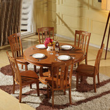 现代中式高档实木餐桌椅组合圆形大型气派餐桌1+6，每个家庭必选
