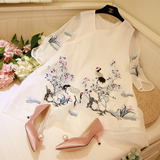 日系白色仙鹤 珍珠盘扣刺绣旗袍上衣短袖时尚改良汉服中式衬衫裙