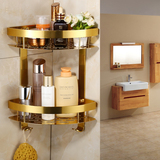 欧式浴室置物架金色三角架卫生间双层网篮收纳架浴室化妆品架壁挂