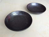 日式和风 黑釉色 黑陶瓷 圆盘 汤盘菜盘圆形 干菜调味碟 外贸餐具