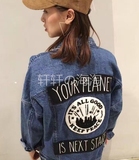 专柜代购日本moussy2016秋季字母贴布绣图章刺绣牛仔衣外套女夹克