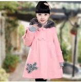 韩版童装16新春款带帽中大儿童羊呢子大衣加厚女童毛呢外套