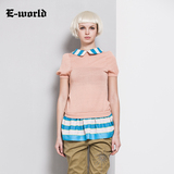 EWorld2015夏季新款 纯色娃娃领针织衫女 假两件套头毛衣O1213