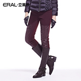 艾莱依2016冬装新款拼皮修身羽绒裤女外穿时尚保暖长裤ERAL1006D