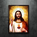 耶稣抱着小羊画像基督信仰教堂装饰画有框画壁挂画西方油画艺术