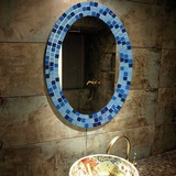 苏曼迪地中海手工水晶玻璃马赛克浴室卫生间洗手台玄关梳妆银镜子