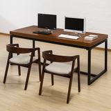 现代简约实木美式餐桌椅北欧咖啡厅桌椅家用饭桌铁艺办公桌会议桌