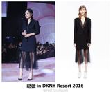2016春款赵薇同款黑色小西服领纱网拼接连衣裙