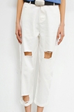 【天天特价】夏季新款白色休闲女子显瘦宽松大破洞牛仔裤哈伦裤