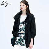 Lily2015秋装新款女装保暖修身纯色中长款风衣115320F1125
