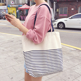 韩国简约字母小清新帆布袋条纹女式环保购物袋单肩包潮流手提女包