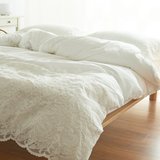 韩式公主蕾丝边纯棉白色酒店床单四件套60S贡缎全棉水洗床上用品