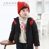 JBANS韩国品牌秋冬男童舒适百搭保暖条纹袖数字印花连帽休闲卫衣