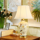 欧律比亚 欧美原单美式风格台灯 手绘花鸟陶瓷台灯 温馨卧室床头