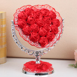 化妆镜子台式 大红花边立体玫瑰结婚必备镜子婚庆结婚礼物 包邮