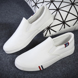 2015年秋季新款帆布鞋男套脚懒人鞋防雨pu学生运动鞋纯白色男士鞋
