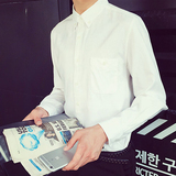 冬季加绒保暖亚麻男士长袖衬衫学生韩版修身型牛津纺衬衣青年潮款