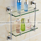 卫生间浴室挂件 全铜卫浴2层 单层钢化玻璃置物架壁挂