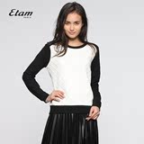 艾格Etam2016春装黑白撞色卫衣感针织衫毛衣女160128126